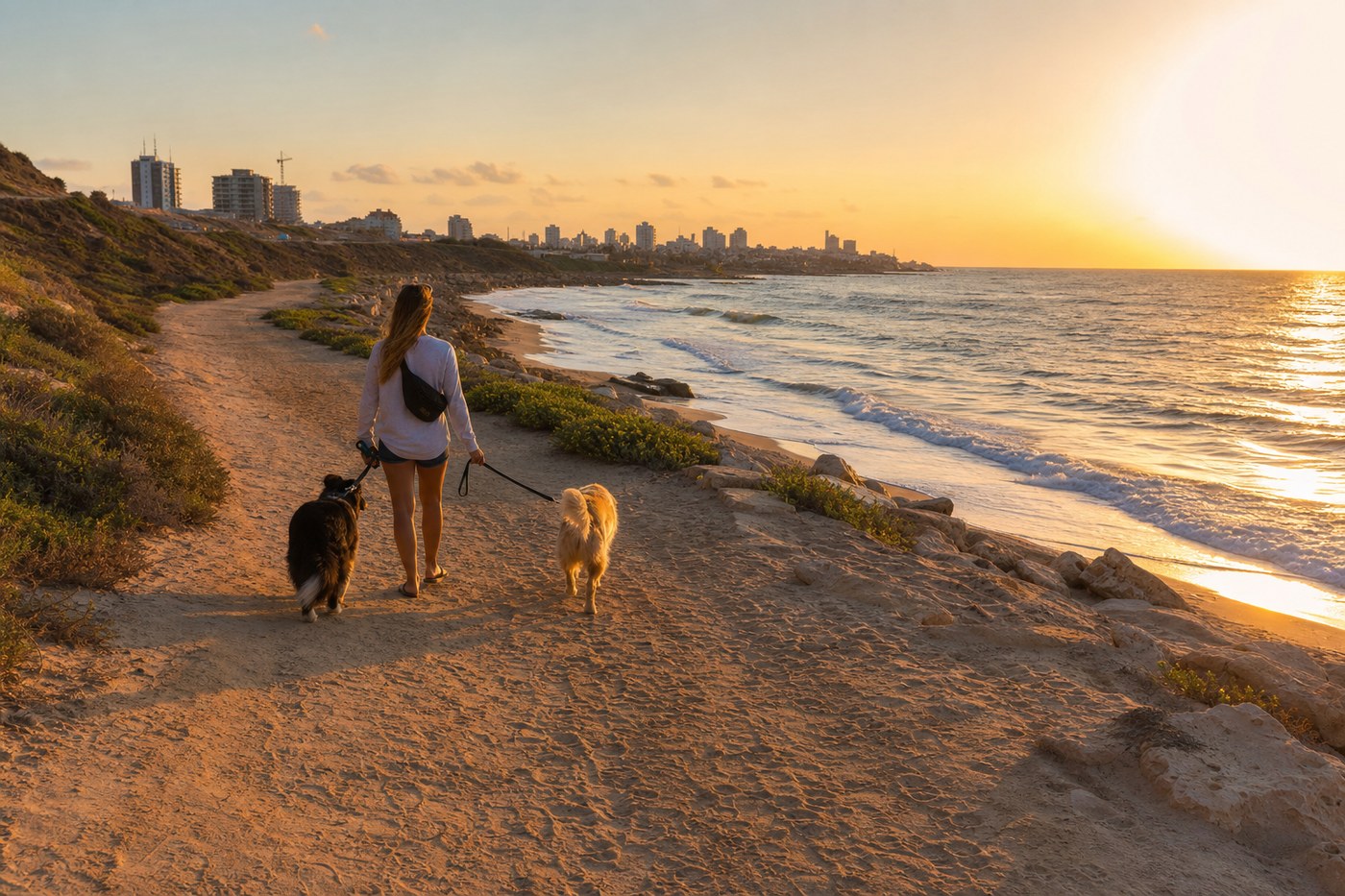 Beach path trail along Jaffa coastline